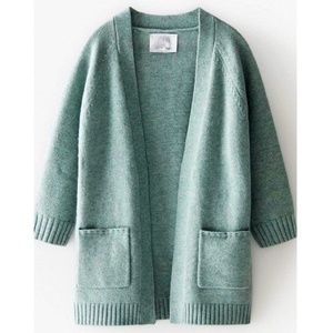 Zara Kids Open Front Knit Cardigan Sweater (Sage/Sea-Foam Green)